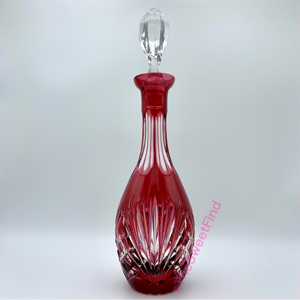 Nachtmann Nierstein Cranberry Ruby Cut to Clear Crystal Decanter RARE 1960s MINT - Picture 11 of 16